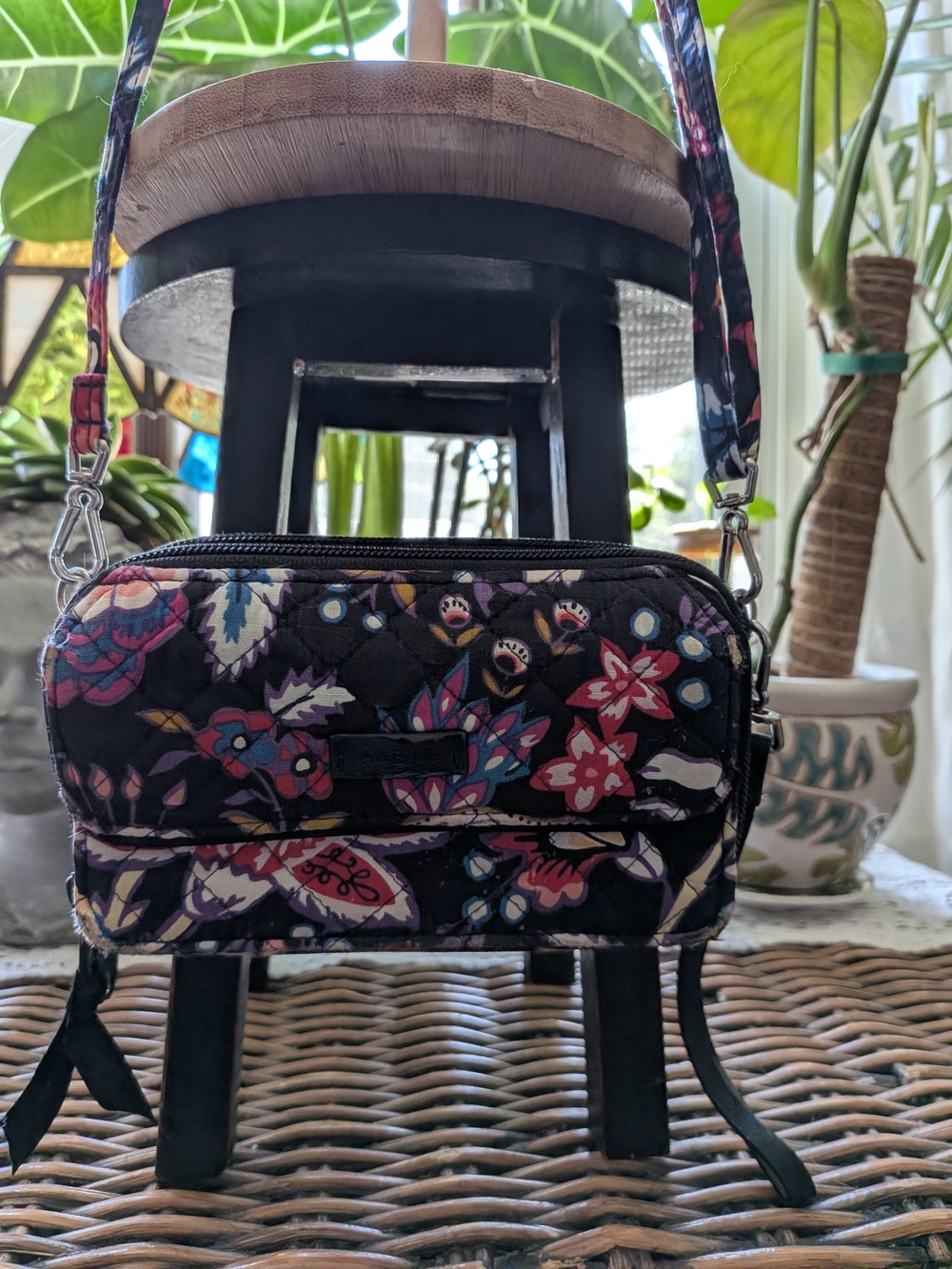 Vera Bradley Quilted Floral Crossbody in Black, Pink, Blue